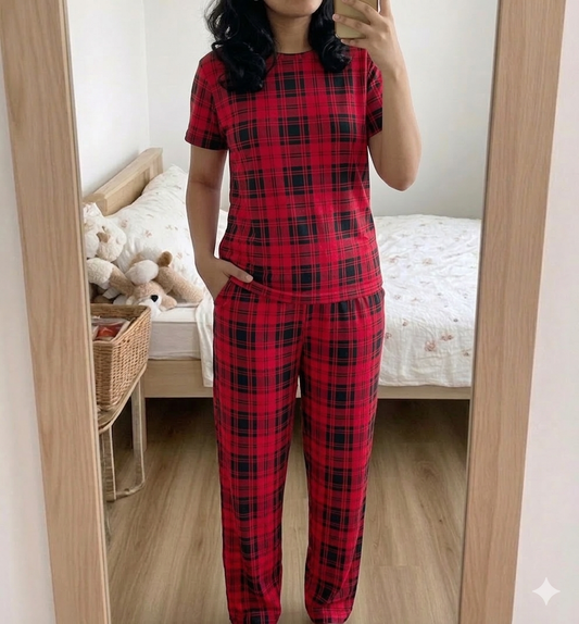 Crimson Plaid loungewear for women